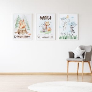 ZESTAW 3 PLAKATY LEŚNI PRZYJACIELE METRYCZKA - YOKO DESIGN