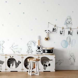NAKLEJKI NA ŚCIANĘ PASTELOWE KRÓLIKI NIEBIESKIE - YOKO DESIGN