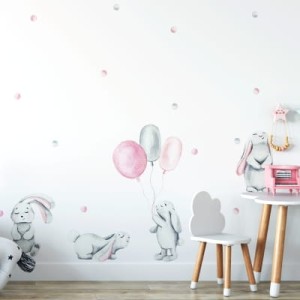NAKLEJKI NA ŚCIANĘ PASTELOWE KRÓLIKI RÓŻOWE - YOKO DESIGN