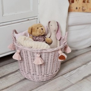LITTLE DREAMS - ROUND WICKER BASKET DIRTY PINK