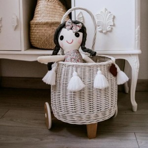 LITTLE DREAMS - WICKER BASKET ON WHEELS WHITE