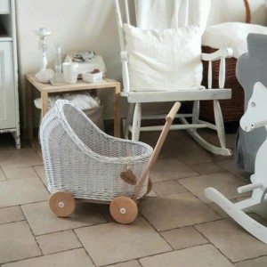 LITTLE DREAMS - WICKER DOLL STROLLER WHITE