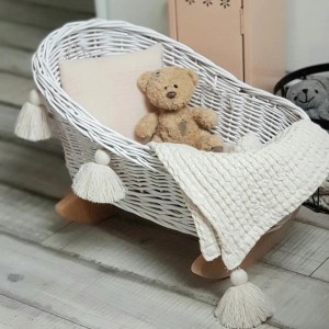 LITTLE DREAMS - WICKER CRADLE FOR DOLLS WITH BEDDING WHITE