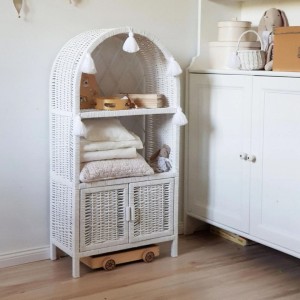 LITTLE DREAMS - WICKER CABINET WITH DOORS WHITE