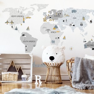 PASTELOWE LOVE - WALL STICKER GREY MAP