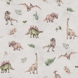 TAPETA DZIECIĘCA ŚWIAT DINOZAURÓW SZARA - DEKORILLO 