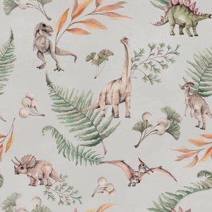 TAPETA DZIECIĘCA DINOZAURY OPANOWAŁY ZIEMIĘ GREY - DEKORILLO 