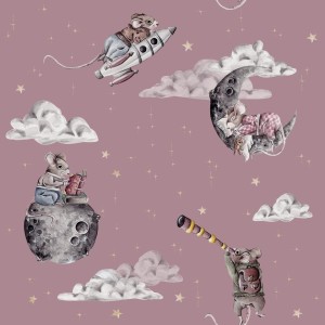 TAPETA DZIECIĘCA COSMIC LITTLE MOUSE PINK - DEKORILLO 