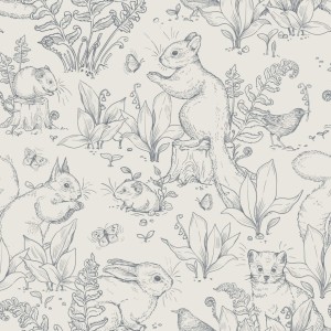 TAPETA DZIECIĘCA FOREST LIFE SZARA - DEKORILLO 