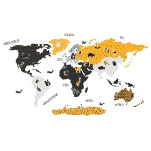 NAKLEJKA NA ŚCIANĘ MAPA ŚWIATA ŻÓŁTO-CZARNA - DEKORILLO