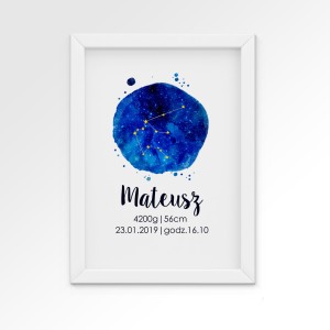PLAKAT METRYCZKA ZE ZNAKIEM ZODIAKU KOSMOS - DEKORILLO