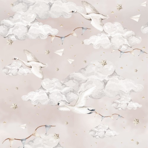 wallpaper swans pink sky