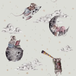 TAPETA DZIECIĘCA COSMIC LITTLE MOUSE LIGHT - DEKORILLO 