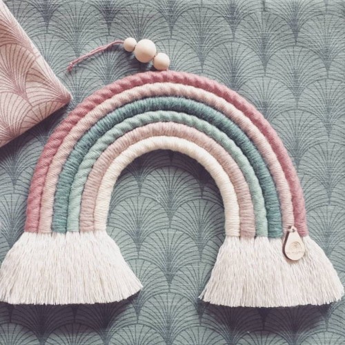 pink grey rainbow macrame
