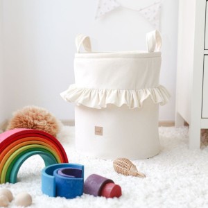 BABYLY - POJEMNIK/ KOSZ NA ZABAWKI Z FALBANKĄ VELVET ŚMIETANKOWA PERŁA