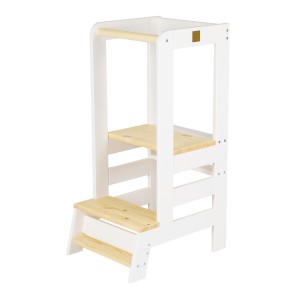 MEOW BABY - KITCHEN HELPER POMOCNIK KUCHENNY BIAŁY Z ELEMENTAMI NATURALNEGO DREWNA