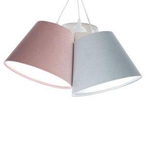 POTRÓJNA LAMPA WISZĄCA DZWONKI JAŚMIN BEBE PIKOWANA PUDROWY RÓŻ/ NIEBIESKI/ JASNY KREM