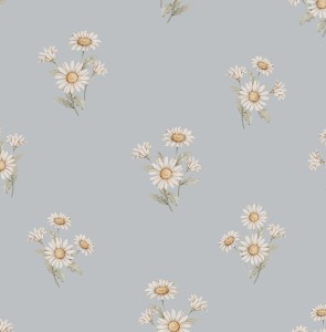 TAPETA DLA DZIEWCZYNKI STOKROTKI RETRO DAISY NIEBIESKA - DEKORILLO 