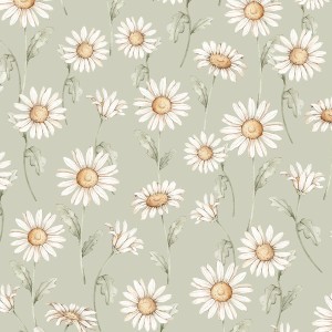 TAPETA DLA DZIEWCZYNKI STOKROTKI SUNNY DAISY ZIELONA - DEKORILLO 