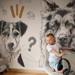 TAPETA DLA DZIECKA Z PIESKAMI DOGGIES MUSTARD - MALUMI