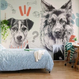 TAPETA DLA DZIECKA Z PIESKAMI DOGGIES ORANGE - MALUMI