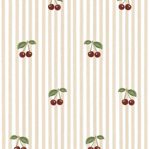 TAPETA LITTLE CHERRIES ON BEIGE STRIPES - DEKORNIK
