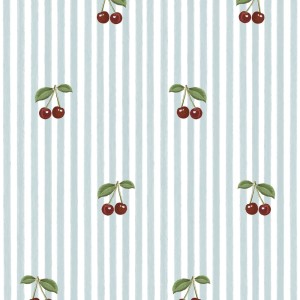 TAPETA LITTLE CHERRIES ON BLUE STRIPES - DEKORNIK