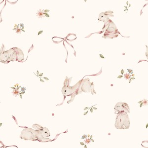 TAPETA PINK RABBITS ON WHITE - DEKORNIK