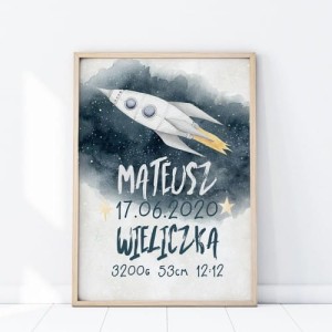 PLAKAT METRYCZKA RAKIETA KOSMICZNA P319 - YOKO DESIGN