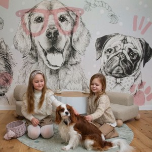 TAPETA DLA DZIEWCZYNKI Z PIESKAMI DOGGIES PINK - MALUMI