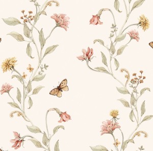 TAPETA DZIECIĘCA W KWIATY FLOWER STORY BEŻOWA - DEKORILLO 