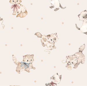 DEKORILLO KOTKI I LOVE CATS BEŻOWA - PRÓBKA TAPETY