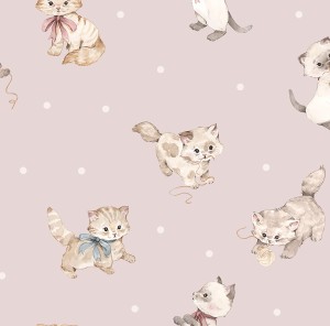TAPETA DZIECIĘCA W KOTKI I LOVE CATS RÓŻOWA - DEKORILLO 