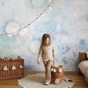 TAPETA DLA DZIEWCZYNKI DMUCHAWCE DANDELIONS PURPLE - MALUMI