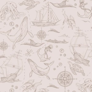 TAPETA DZIECIĘCA MORSKA MONO BEŻOWA - DEKORILLO 