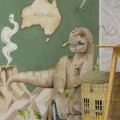 TAPETA MAPA ŚWIATA DINOZAURY ZIELONA