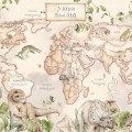 TAPETA MAPA ŚWIATA DINOZAURY BEŻOWA