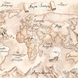 TAPETA DZIECIĘCA MAPA ŚWIATA RETRO - DEKORILLO 