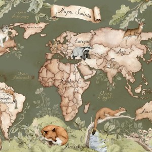 TAPETA DZIECIĘCA MAPA ŚWIATA LEŚNA - DEKORILLO 