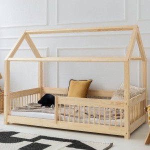 DREWNIANE ŁÓŻKO DOMEK Z BARIERKĄ MODEL MBW