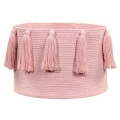 różowy bawełniany kosz na zabawki lorena canals tassels pink z chwostami
