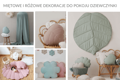 różowo miętowe dekoracje do pokoju dziewczynki