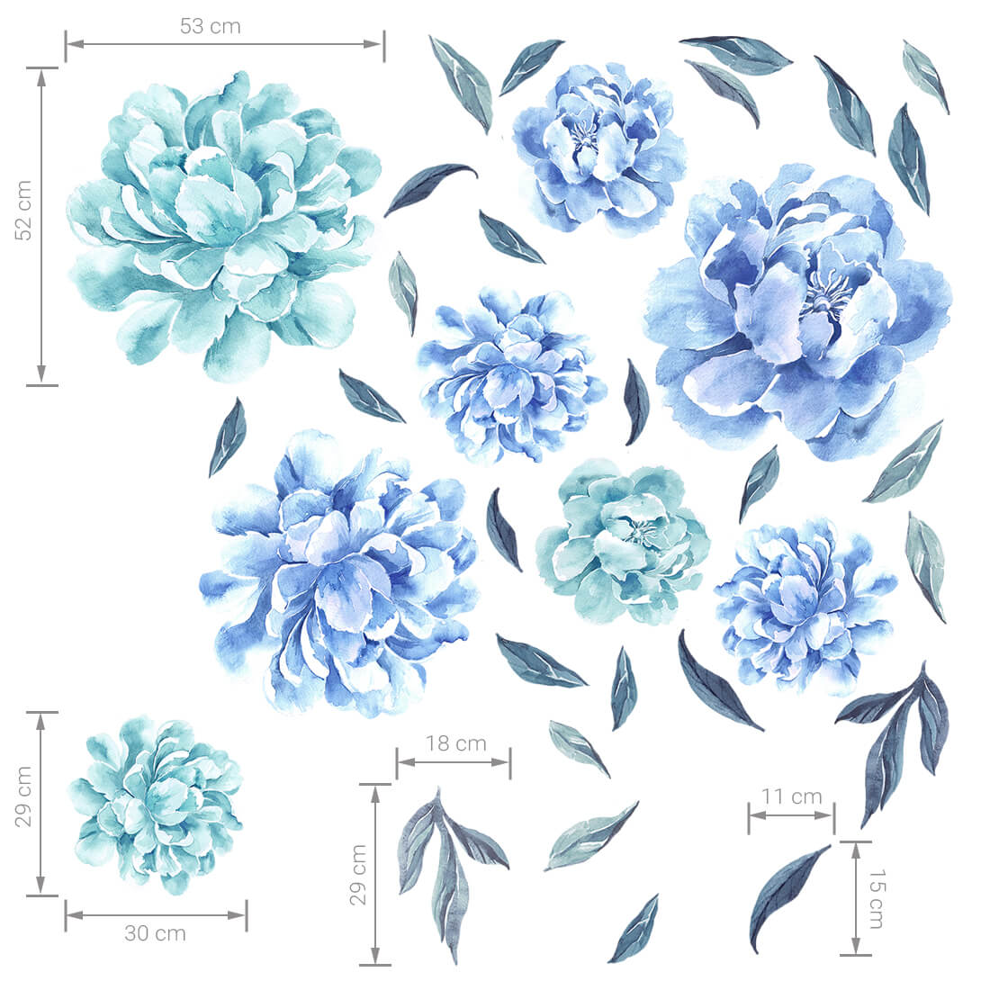 blue peonies wall stickers set