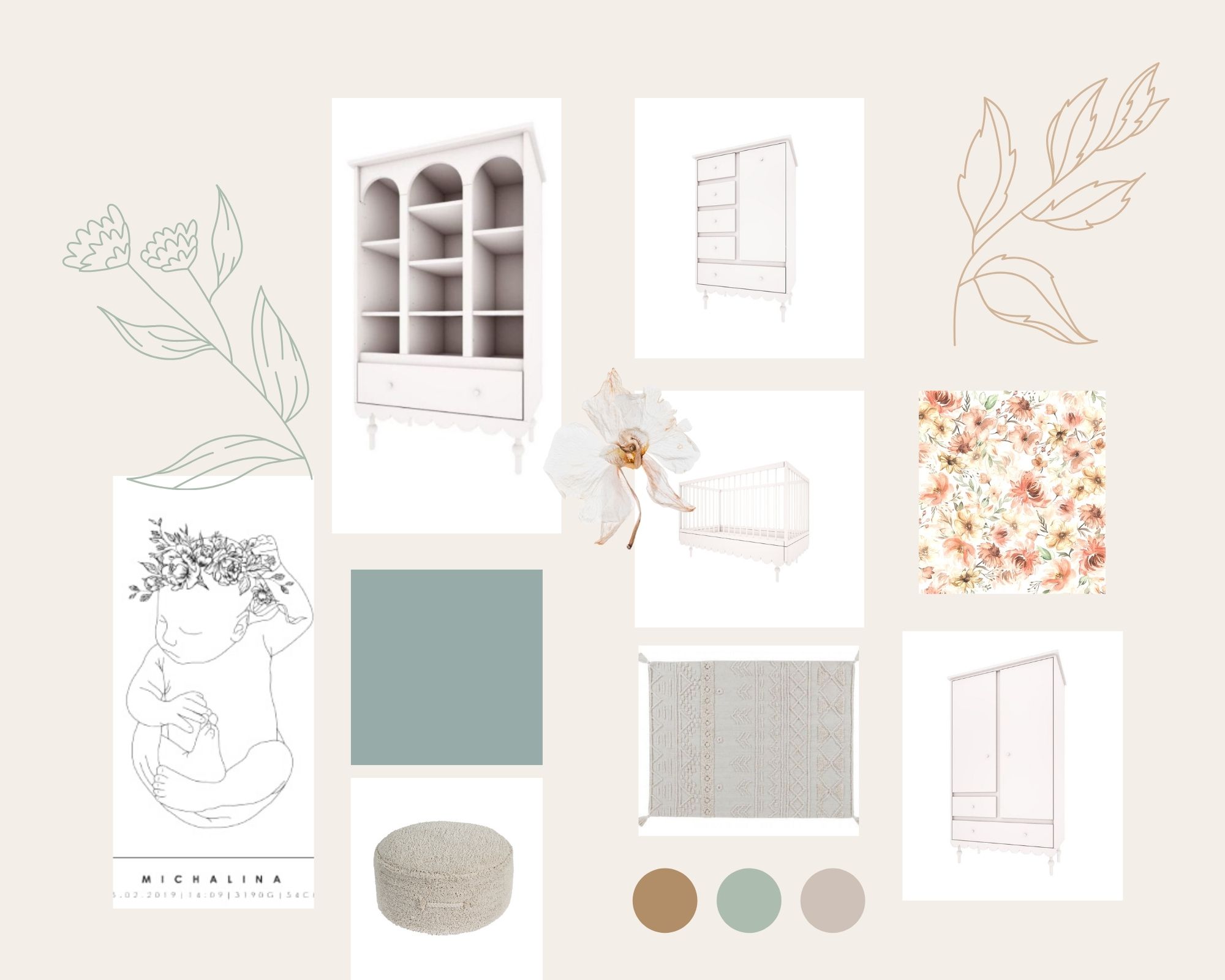 projekt pokój dziewczynki moodboard