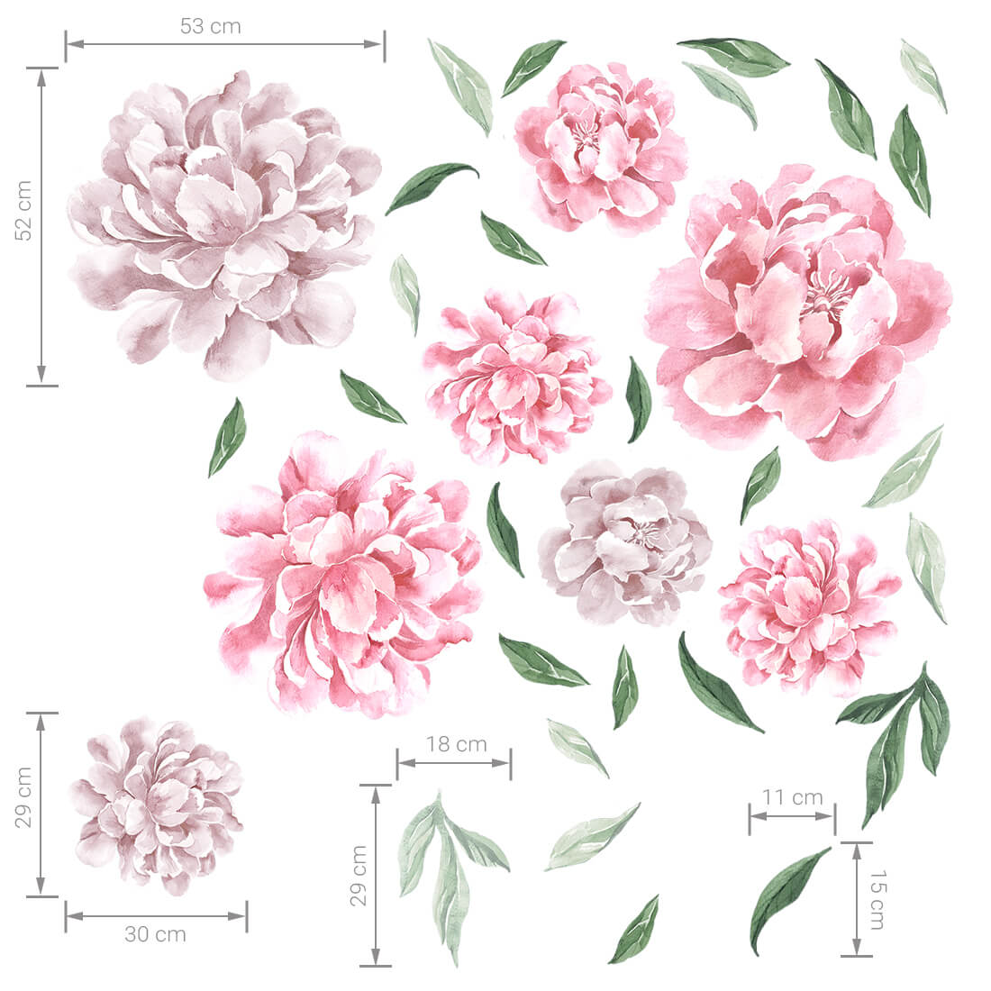 set of wall stickers peonies